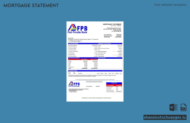 Beispiel eines Hypothekenauszugs der Myanmar First Private Bank (Word- und PDF-Datei)